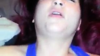 Amateur redhead Jacqueline with glasses masturbates