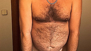 Fat and hairy Spanish fucks his toy with his small cock