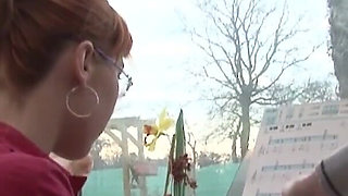 Sweet redhead small titted teen in sneakers in ass fuck after the piano class