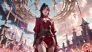Red Armor Queen in the Floating City! Epic fantasy tease, tight red bodysuit.