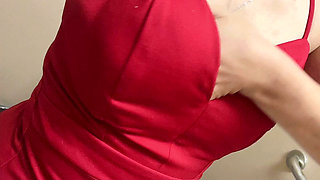 Show Sexy Ass Wear Red Dress in Toilet Room