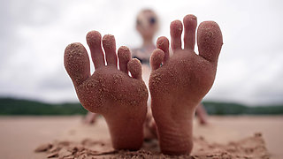 Worship My Feet on Public Beach and Get My Permission to Cum
