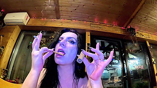 No Panties MILF in Zipper Leather Pants. Fat Cigar Anal Play and Smoking Masturbation