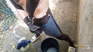 Guy From Africa Hides in Neighbors Outdoor Bathrooms Then Releases Massive Cumshots