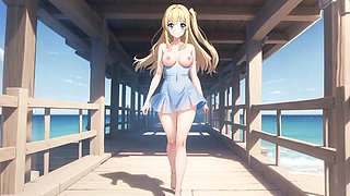 londe Bombshell's Waterfront Wank: Breast Bounce and Dripping Clit Rub