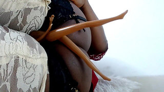 Tiny Black Bitch Head Shoved in Oily Ass - Giantess Anal Play