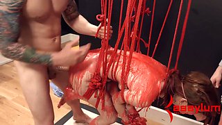 Bound sub suck penis and has assfucking