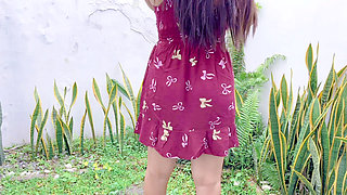 In the garden, the naughty maid is fucked by the perverted neighbor