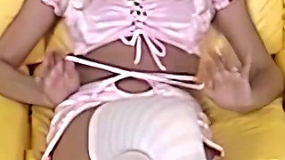 Mature Blonde Sucks and Jerks Cock on Yellow Couch