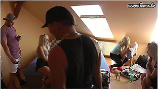 Big Dick Blowjob Threesome Party With School Uniform Skirts And Stockings On High Heels Backstage