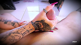 Long Nails Win Massage Hard Cock and Balls POV