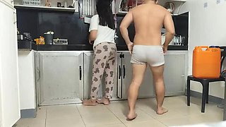 Asian MILF Gets Sneaky Kitchen Fuck Before Sleep