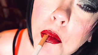 Smoking Mistress Tina Snua Chain Smokes 2 Superking Cigarettes in Fishnet Gloves - Smoker Smoke BBW Chubby