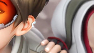 Tracer & Kiriko - Big Black Cock Sloppy Blowjob & Cowgirl 3D Animation