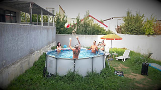 Three Guys Fucked a Sexy Girlfriend After a Pool Party - She Loves It When Cum Runs Down Her Face