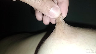 My husband plays and sucks my swollen nipples, I am warmed by the rich sounds he makes when he licks my juicy tits
