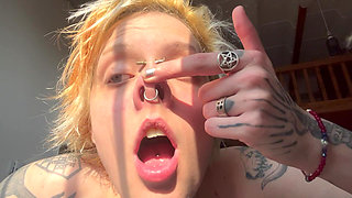 No Makeup Goth Girl in the Sun Flares Piggy Nose
