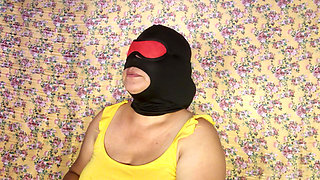 Beautiful mature masked woman giving delicious deep throat blowjob