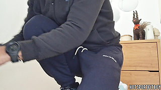 Risky Fleshlight Fuck at Friend's House - Big Hard Cock and Anal Play - Risky Cum Inside