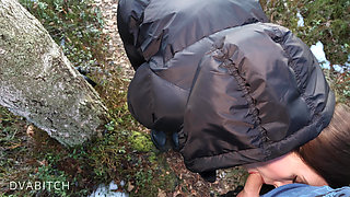 A Quick Blowjob in the Woods and His Load in My Mouth Getting Swallowed Too
