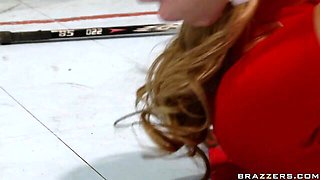 Sex on the ice with a silicone tits blonde Dylan Riley and her lover