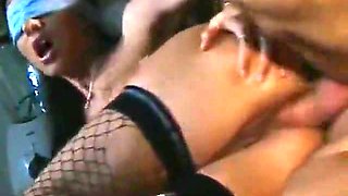 Katy Caro, Tera Bond And Frank Gun In Hot Slutty Girl In Fishnet Balck Stockings Blindfolded And Fucked From Behind