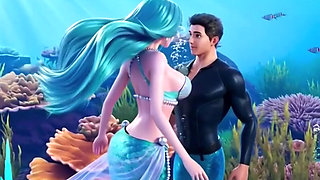 Underwater fantasy where a diver discovers a mesmerizing mermaid