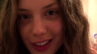 Cock hungry babe brunette does blowjob to fat dick in pov