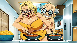 Hentai Granny Gets Double Hot Love for Breakfast