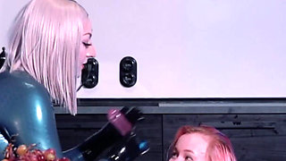 Horny Hot MILF in Latex and Her Rubber Fetish Submissive Girl in Thigh High Boots
