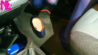 Dangling and Shoeplaying in Blue Pantyhose and Blue Flats on a Gas Station