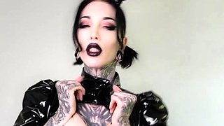 Busty curly brunette with big boobs fucks on couch