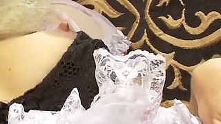 Busty Blonde Maid and Her Big Tits Friend Share Toys in a Lesbian Garden Session