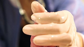 Two nurses tease my cock with their hands and then one of them starts riding it in reverse cowgirl position