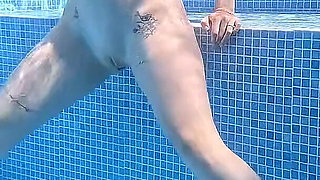 Nude Pool Tease and Masturbation While He Watches