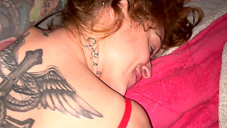 POV Tattooed Redhead on All Fours Asked for Milk in Her Pussy and Came in Her Mouth