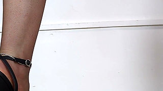 Shoe Collection: Extreme Heel Ankle Strap Sandals and Pantyhose - Dame Olga (4k) (652)