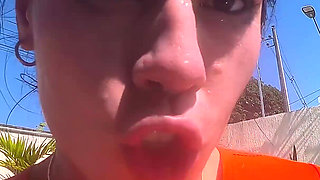 Wet Big Ass Brunette Gets Face Fucked by the Pool