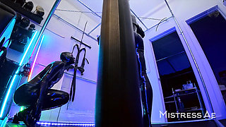 Bts: Neon-lit Alien Latex Lab - Standing Fisting in a Latex Sack