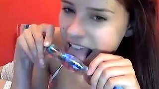 Horny amateur web cam teen girl takes a toy deep inside