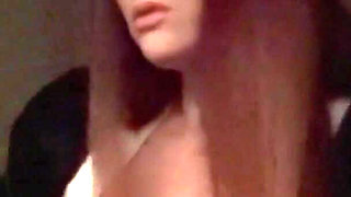 Smoking a Cigarette Out at Night and Showing My Big Tits