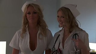 Horny guy bangs two hot nurses in his office