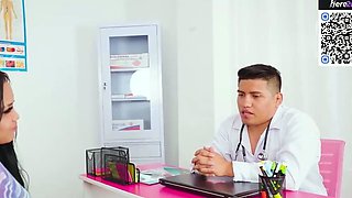Busty dark haired nurse gets a rock hard beef whistle in