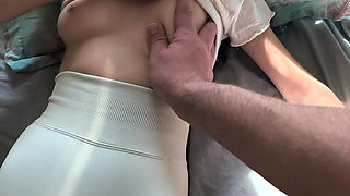 Dressed in Sexy Leggings I Let My Stepbrother Follow the Contour of My Virgin Pussy