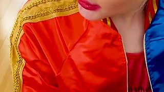 Cute blonde costume Arielle Aquinas POV blowjob and cum swallow
