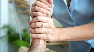 Sex with a Masseuse in Stockings and Robe in a Salon! Close-up Handjob, Cowgirl, Missionary