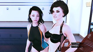 Steamy hentai visual novel gameplay featuring a busty blonde in 3D