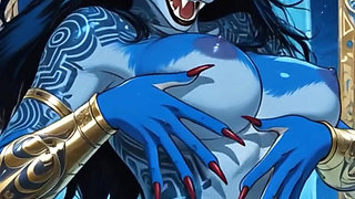 122. Blue Furry Demon Dance and Sexy Pose at Waterfall (Ai Animation)