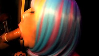 Big titted glory hole blowjob slut fucks and loves facial