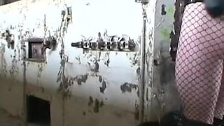 The blond woman humiliates and spanks on the masked guy